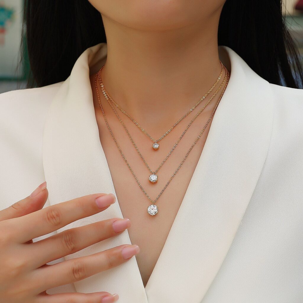 925 Silver Gold-tone Elegant Collarbone Chain Luxurious High-end Feel Cross-border Hot-selling Layered Ins Style Moissanite Necklace