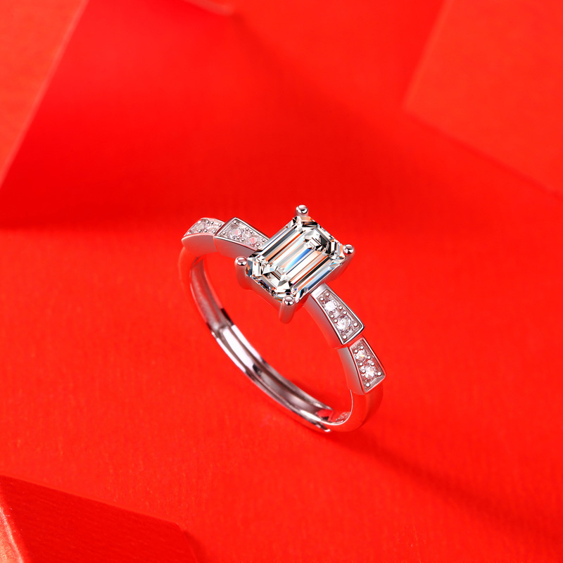 S925 silver ring plated with platinum Moissanite castle ring snake ring trendy style for women adjustable live broadcast in-stock source direct delivery