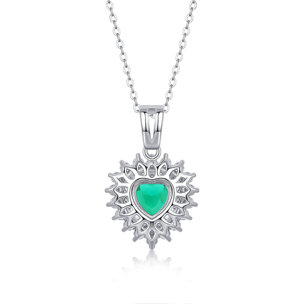 S925 Silver Necklace Synthetic Emerald Light of the Palm Pendant with Chain Silver Plated Platinum Source Wholesale