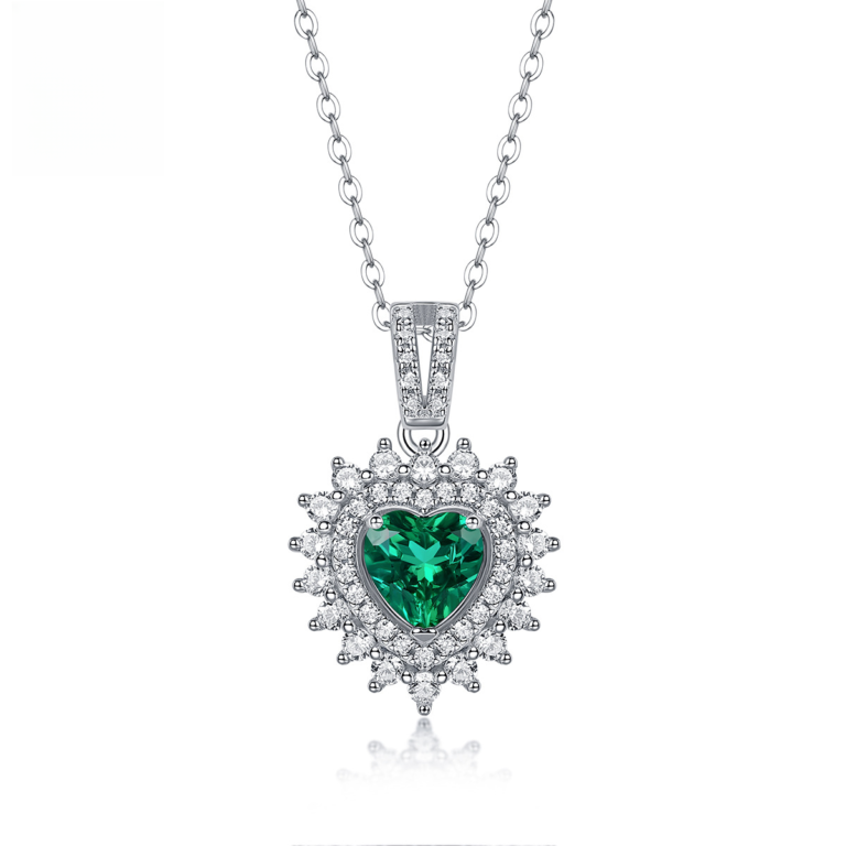 S925 Silver Necklace Synthetic Emerald Light of the Palm Pendant with Chain Silver Plated Platinum Source Wholesale