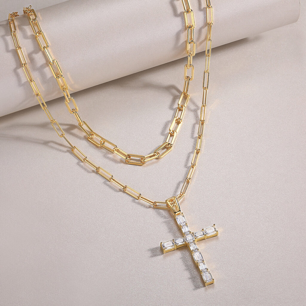 S925 Silver Layered Necklace Moissanite Chain Cross-border Ins Style Clavicle Chain European and American Hot Sale Etsy Pendant Wholesale