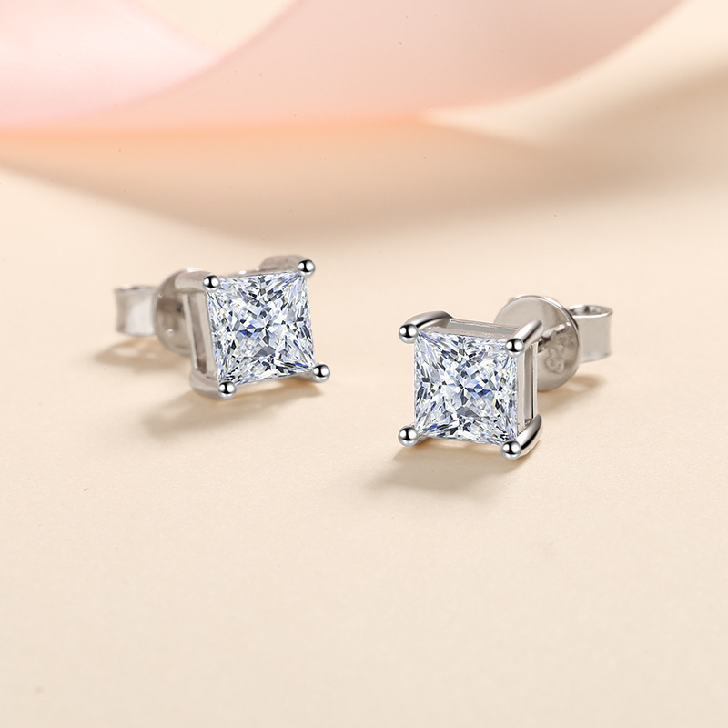 XDY one-piece drop shipping Irregular S925 silver stud earrings for women with square Moissanite diamond imitation diamond jewelry