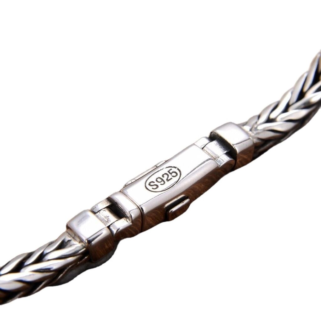 S925 Silver Handmade Woven Sterling Silver Bracelet Retro Domineering Chunky Men's Personalized Dragon Bone Lettering Thai Silver Bracelet