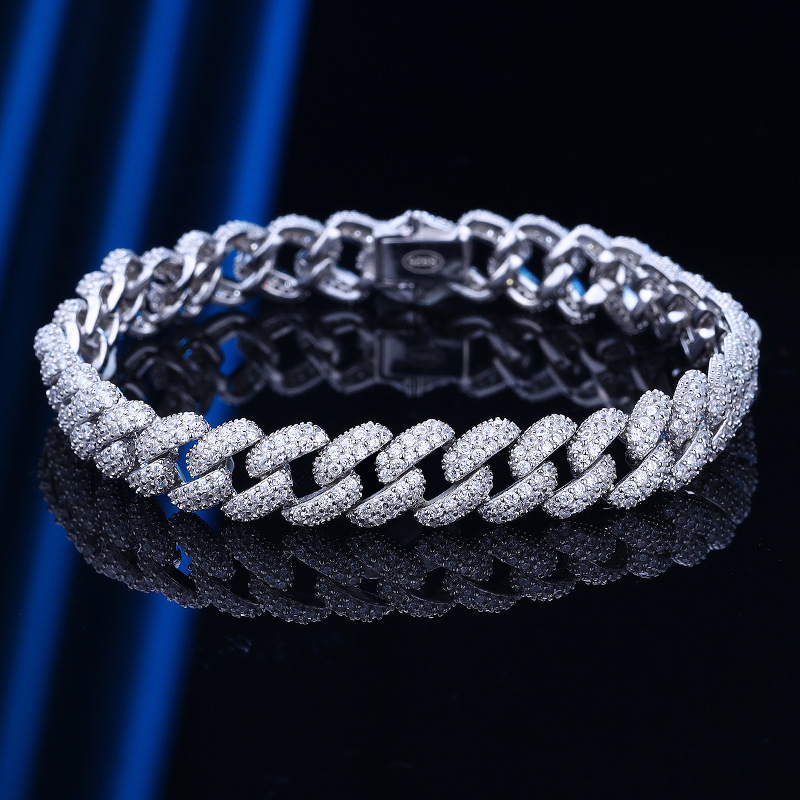 Cuban Chain Bracelet Men's Hip Hop Couple Sterling Silver Minimalist Fashion European and American Trendy Brand Inlaid Full Diamond Heavy Industry Jewelry