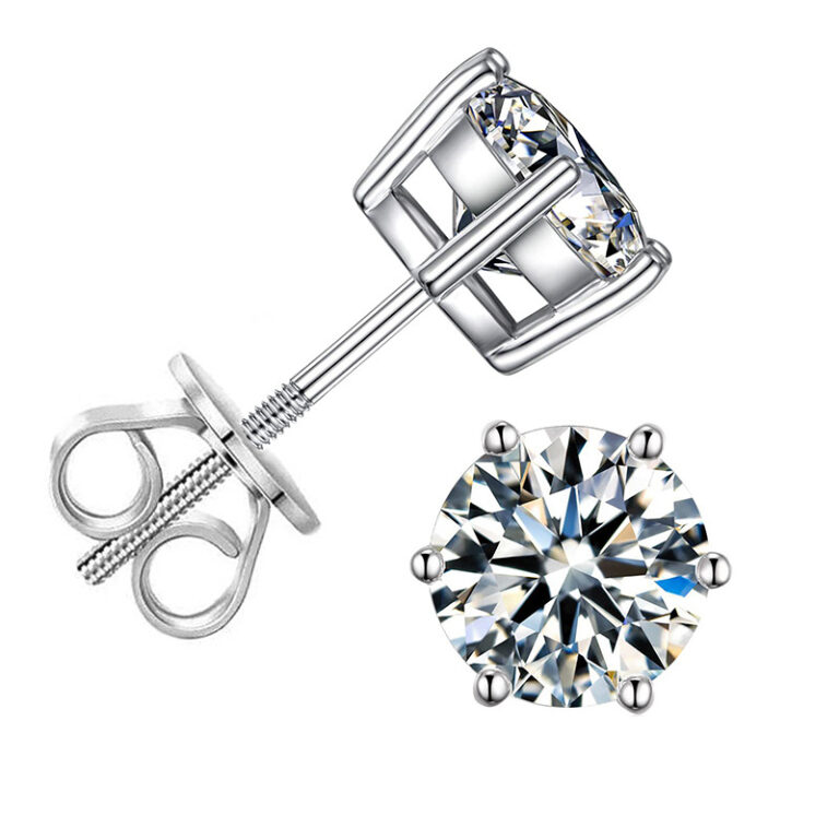 925 Sterling Silver Hearts & Arrows Moissanite Screw Back Six-Prong Stud Earrings Minimalist Cross-border Live Streaming Hot Style Factory Wholesale