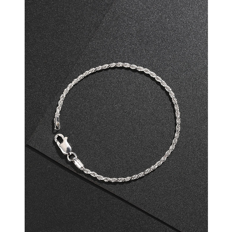 925 Sterling Silver Braided Twist Bracelet Women Temu European and American Hip Hop High-End Couple Men's Twisted Rope Cross-border Jewelry